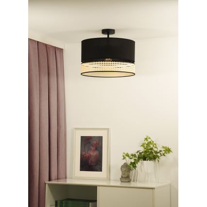 Duolla - Tvirtinamas sietynas DOUBLE RATTAN 1xE27/15W/230V diametras 40 cm juoda/smėlio spalva