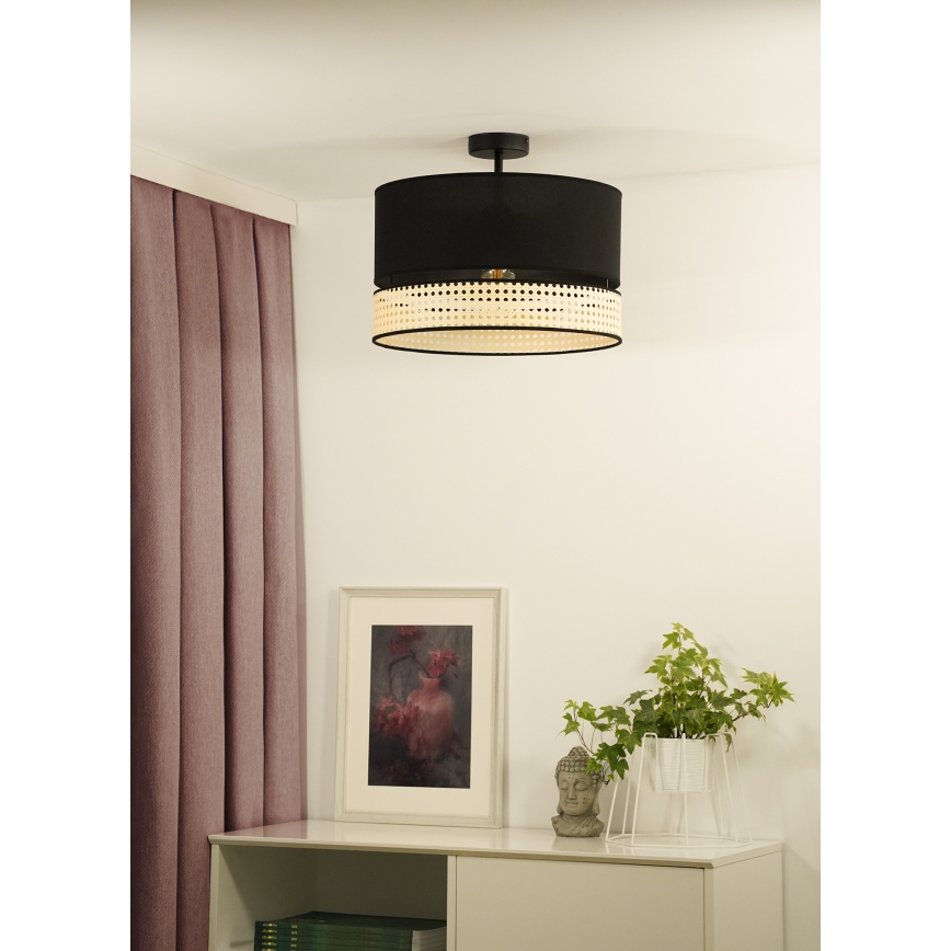 Duolla - Tvirtinamas sietynas DOUBLE RATTAN 1xE27/15W/230V diametras 40 cm juoda/smėlio spalva