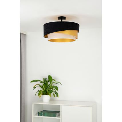 Duolla - Tvirtinamas sietynas KOBO 1xE27/15W/230V diametras 45 cm juoda/auksas/kreminė