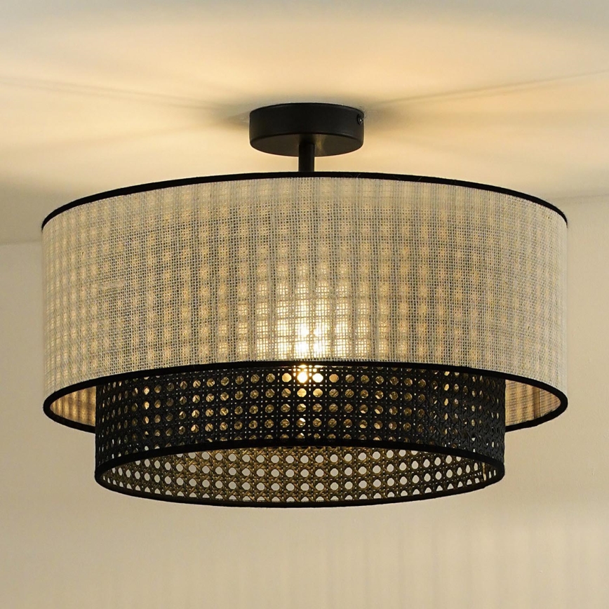Duolla - Tvirtinamas sietynas RATTAN YUTE 1xE27/15W/230V diametras 45 cm kreminė/juoda