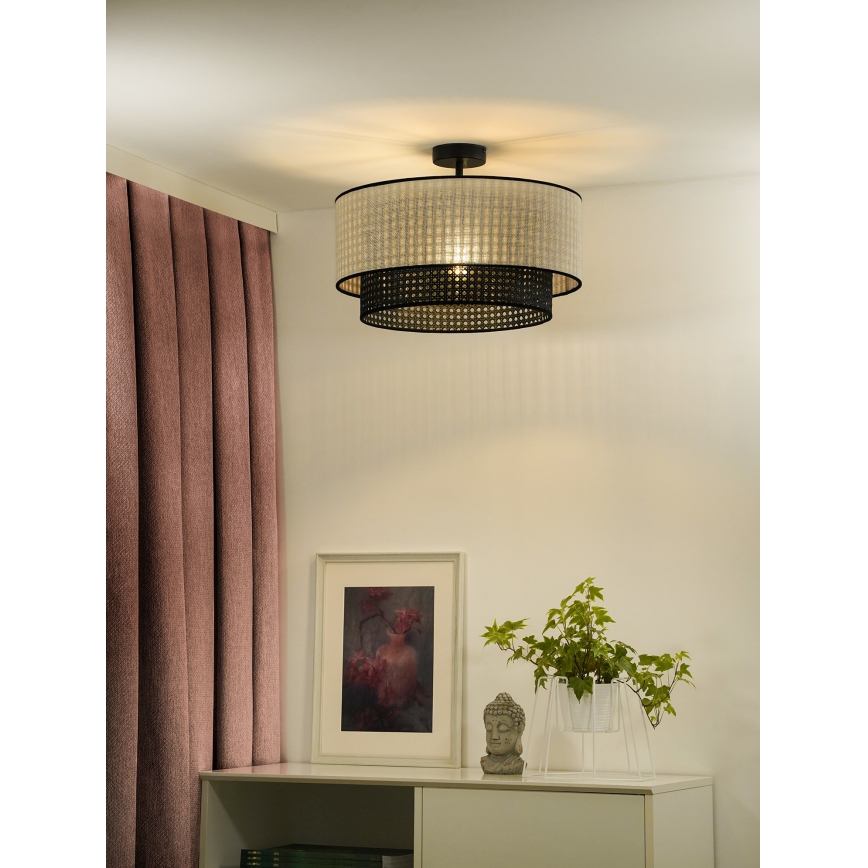 Duolla - Tvirtinamas sietynas RATTAN YUTE 1xE27/15W/230V diametras 45 cm kreminė/juoda