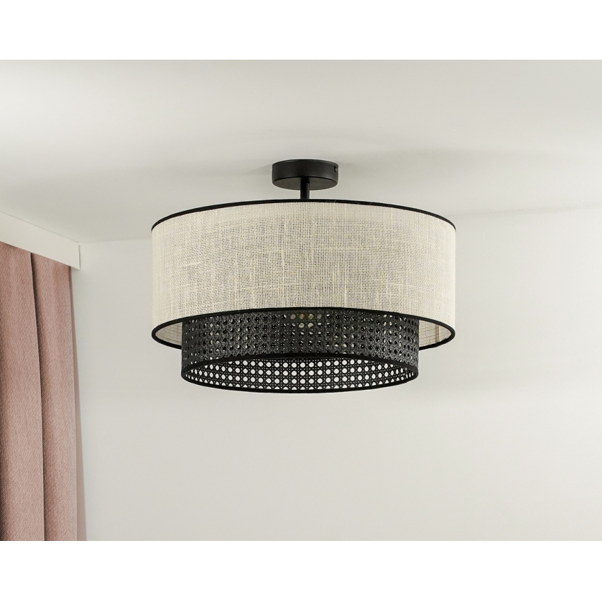 Duolla - Tvirtinamas sietynas RATTAN YUTE 1xE27/15W/230V diametras 45 cm kreminė/juoda