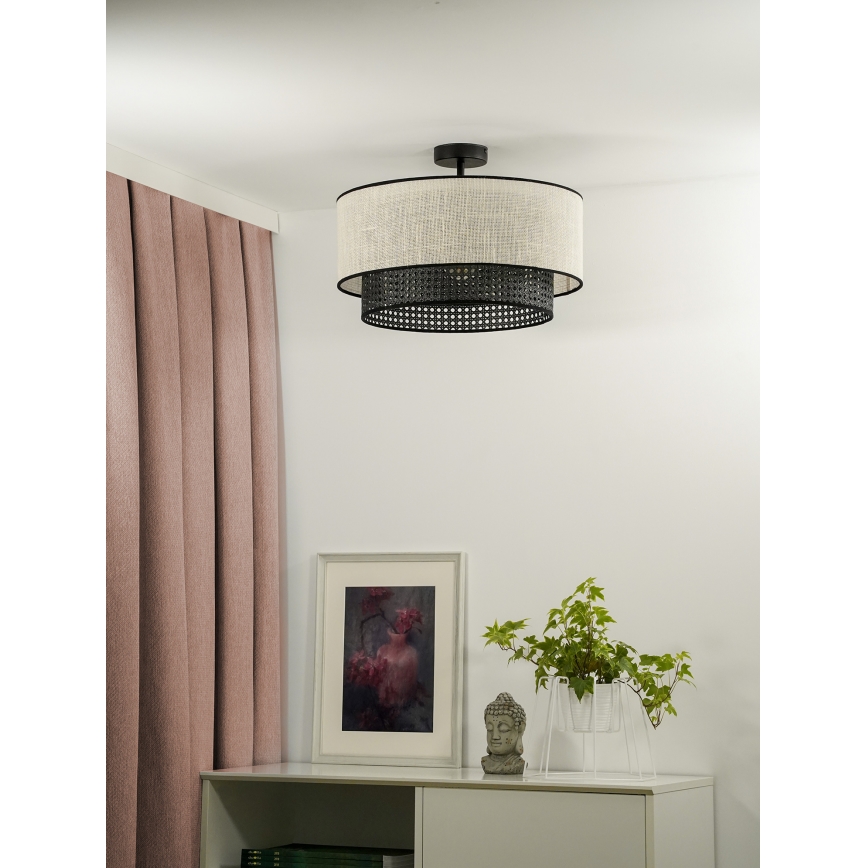 Duolla - Tvirtinamas sietynas RATTAN YUTE 1xE27/15W/230V diametras 45 cm kreminė/juoda