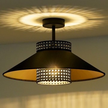 Duolla - Tvirtinamas sietynas RIO RATTAN 1xE27/15W/230V diametras 45 cm juoda/auksas