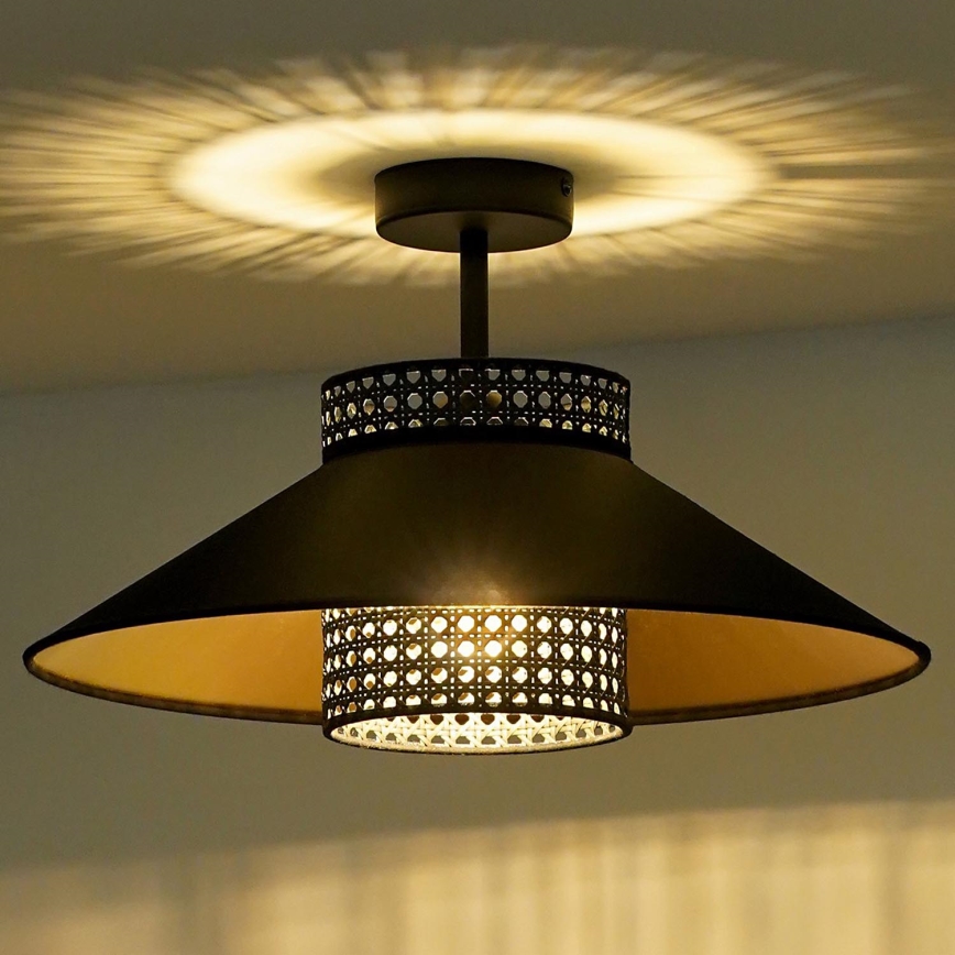 Duolla - Tvirtinamas sietynas RIO RATTAN 1xE27/15W/230V diametras 45 cm juoda/auksas