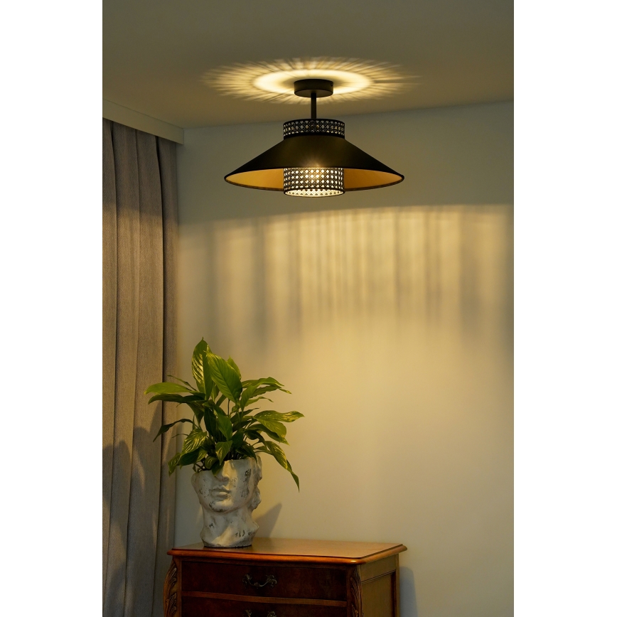 Duolla - Tvirtinamas sietynas RIO RATTAN 1xE27/15W/230V diametras 45 cm juoda/auksas
