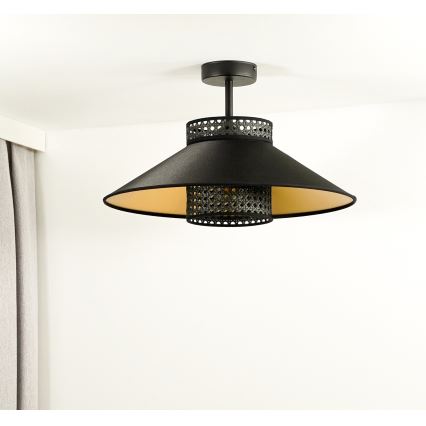 Duolla - Tvirtinamas sietynas RIO RATTAN 1xE27/15W/230V diametras 45 cm juoda/auksas