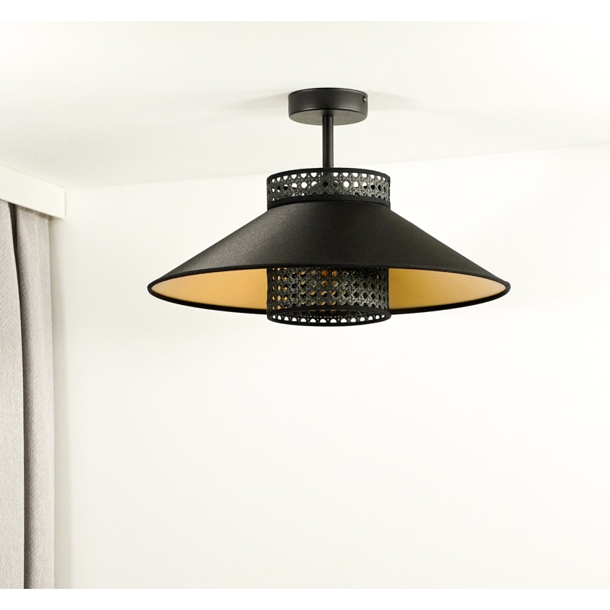 Duolla - Tvirtinamas sietynas RIO RATTAN 1xE27/15W/230V diametras 45 cm juoda/auksas