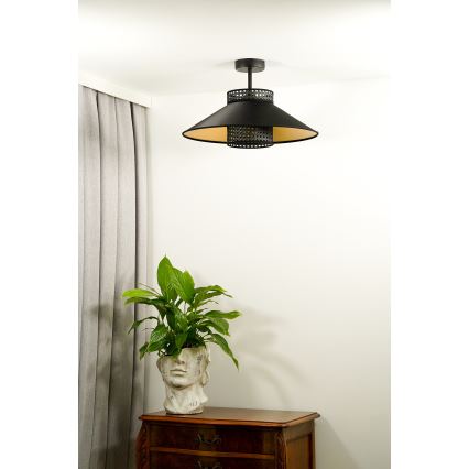 Duolla - Tvirtinamas sietynas RIO RATTAN 1xE27/15W/230V diametras 45 cm juoda/auksas