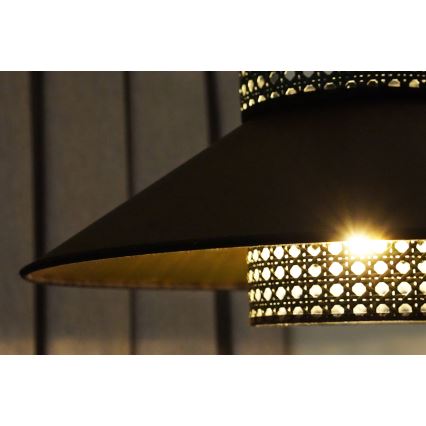 Duolla - Tvirtinamas sietynas RIO RATTAN 1xE27/15W/230V diametras 45 cm juoda/auksas