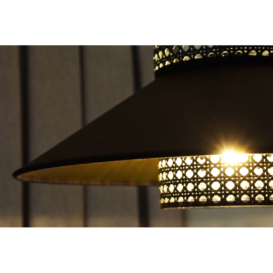 Duolla - Tvirtinamas sietynas RIO RATTAN 1xE27/15W/230V diametras 45 cm juoda/auksas