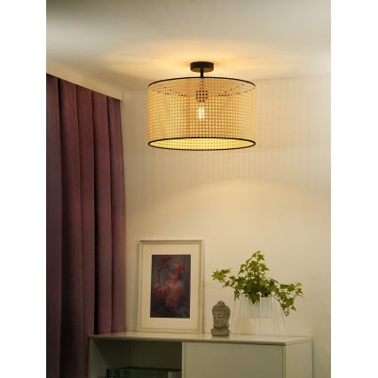 Duolla - Tvirtinamas sietynas ROLLER RATTAN 1xE27/15W/230V diametras 45 cm smėlio spalva/juoda