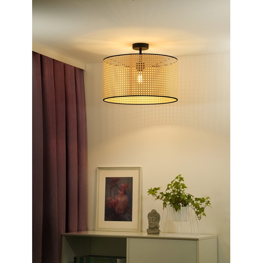 Duolla - Tvirtinamas sietynas ROLLER RATTAN 1xE27/15W/230V diametras 45 cm smėlio spalva/juoda