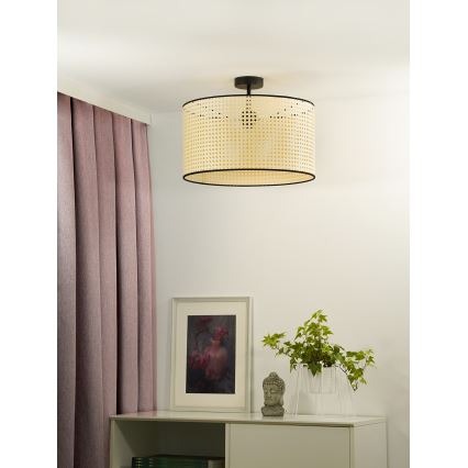 Duolla - Tvirtinamas sietynas ROLLER RATTAN 1xE27/15W/230V diametras 45 cm smėlio spalva/juoda