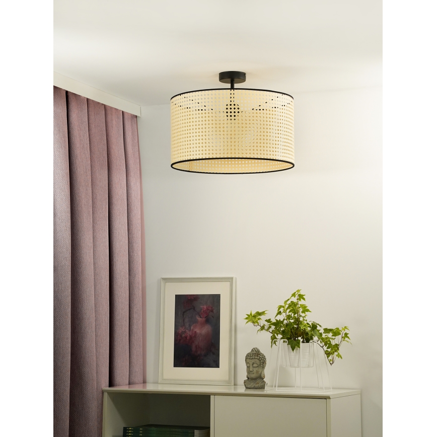 Duolla - Tvirtinamas sietynas ROLLER RATTAN 1xE27/15W/230V diametras 45 cm smėlio spalva/juoda