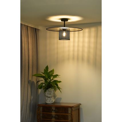 Duolla - Tvirtinamas sietynas TOKYO RATTAN 1xE27/15W/230V diametras 50 cm juoda/sidabras