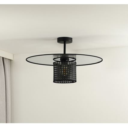Duolla - Tvirtinamas sietynas TOKYO RATTAN 1xE27/15W/230V diametras 50 cm juoda/sidabras