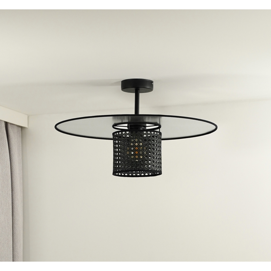 Duolla - Tvirtinamas sietynas TOKYO RATTAN 1xE27/15W/230V diametras 50 cm juoda/sidabras