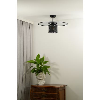 Duolla - Tvirtinamas sietynas TOKYO RATTAN 1xE27/15W/230V diametras 50 cm juoda/sidabras