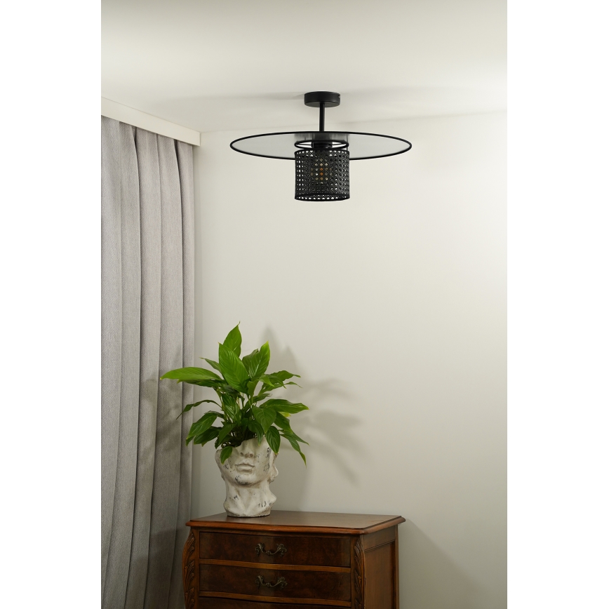 Duolla - Tvirtinamas sietynas TOKYO RATTAN 1xE27/15W/230V diametras 50 cm juoda/sidabras