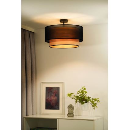 Duolla - Tvirtinamas sietynas WOOD BOHO 1xE27/15W/230V diametras 45 cm juoda/smėlio spalva