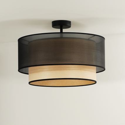 Duolla - Tvirtinamas sietynas WOOD BOHO 1xE27/15W/230V diametras 45 cm juoda/smėlio spalva