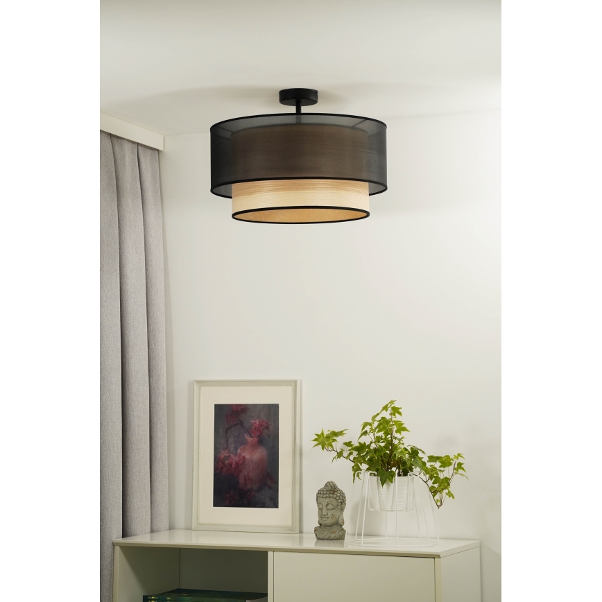Duolla - Tvirtinamas sietynas WOOD BOHO 1xE27/15W/230V diametras 45 cm juoda/smėlio spalva