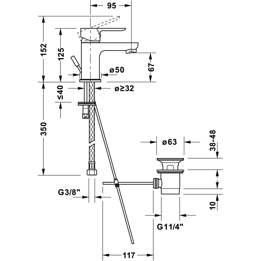 Duravit DC1013001046 - Maišytuvas praustuvui + išleidimo vožtuvas D-CODE matinė juoda