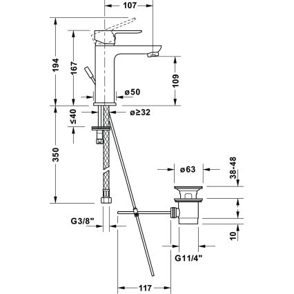 Duravit DC1023001046 - praustuvo maišytuvas + išleidimo ventilis D-CODE matinė juoda