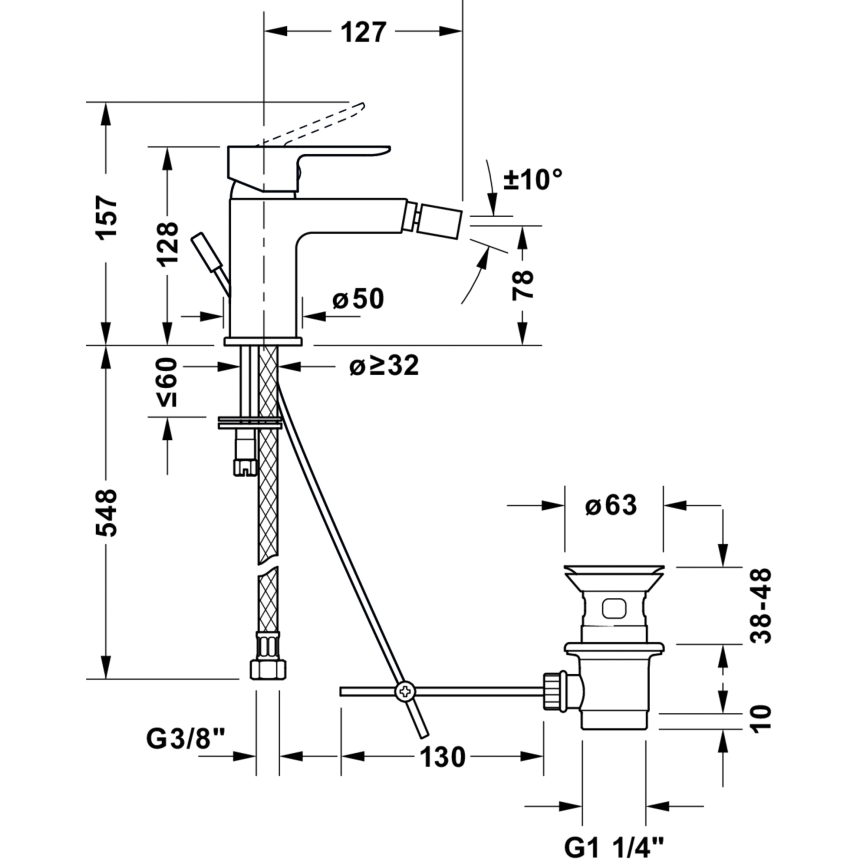 Duravit DC2400011010 - D-CODE bidetinis maišytuvas, blizgus chromas