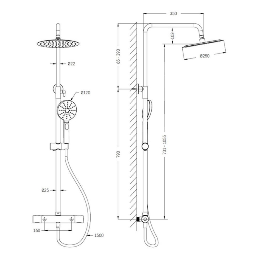 Dušo komplektas su termostatiniu maišytuvu DRAGOR, poliruotas žalvaris