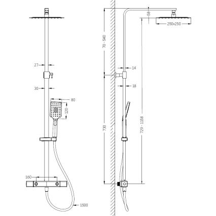Dušo komplektas su termostatiniu maišytuvu NAESBY, poliruotas žalvaris