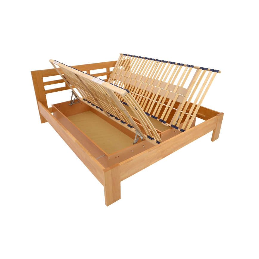 Dviejų lova iš masyvo su sandėliavimo vieta ANGELA 180x200 cm šviesus riešutas