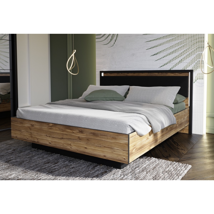 Dviejų vietų lova su patalpa daiktams OREN 160x200 cm ruda/juoda