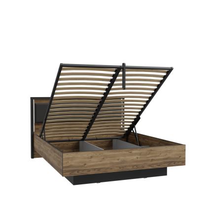 Dviejų vietų lova su patalpa daiktams OREN 160x200 cm ruda/juoda