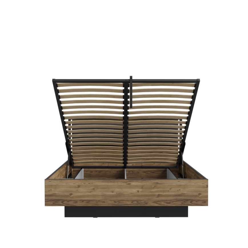 Dviejų vietų lova su patalpa daiktams OREN 160x200 cm ruda/juoda
