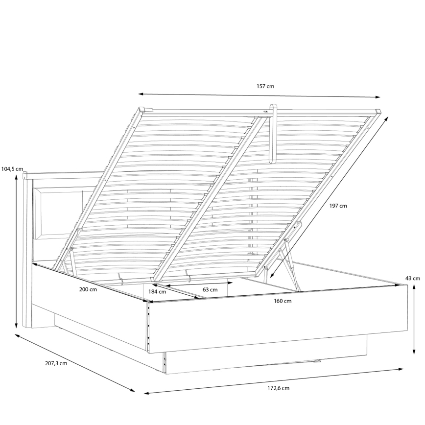 Dviejų vietų lova su patalpa daiktams OREN 160x200 cm ruda/juoda