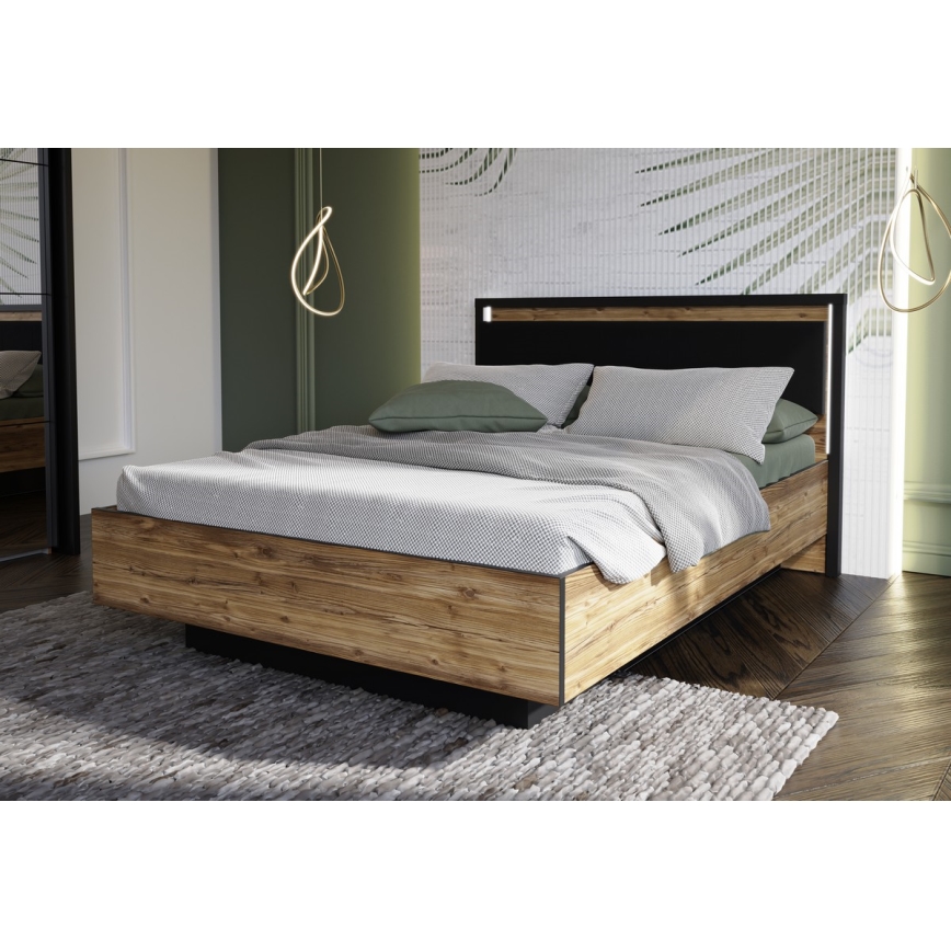 Dvigulė lova su talpia daiktų laikymo dėže OREN 140x200 cm ruda/juoda