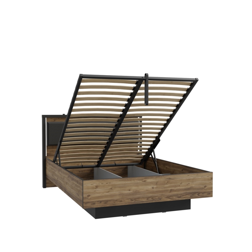 Dvigulė lova su talpia daiktų laikymo dėže OREN 140x200 cm ruda/juoda