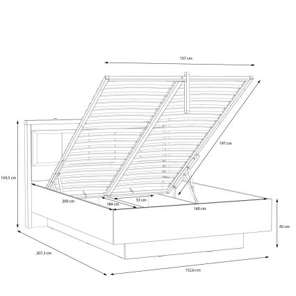 Dvigulė lova su talpia daiktų laikymo dėže OREN 140x200 cm ruda/juoda