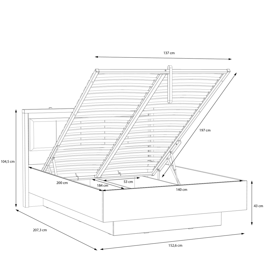 Dvigulė lova su talpia daiktų laikymo dėže OREN 140x200 cm ruda/juoda