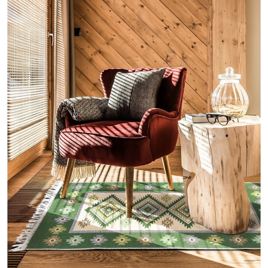 Dvipusis rytietiškas kilimas KILIM 80x150 cm žalia/smėlinė