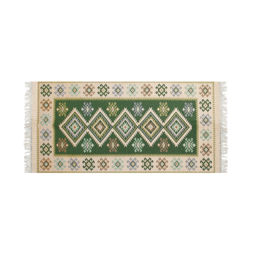 Dvipusis rytietiškas kilimas KILIM 80x150 cm žalia/smėlinė