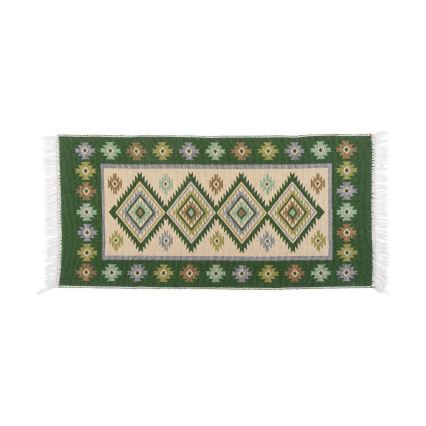Dvipusis rytietiškas kilimas KILIM 80x150 cm žalia/smėlinė