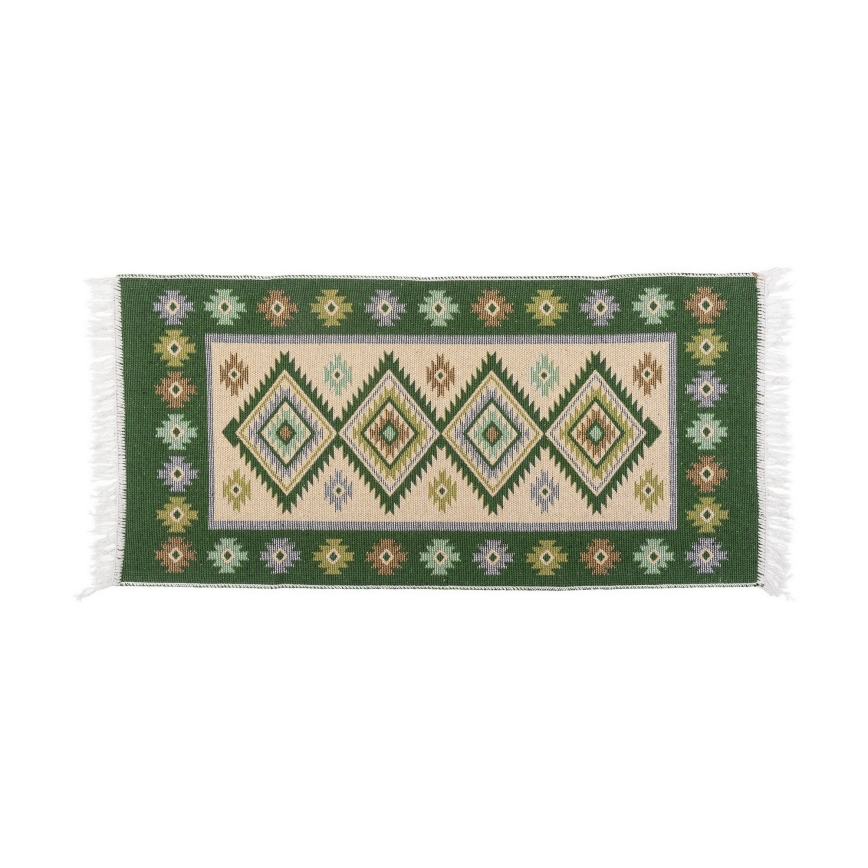 Dvipusis rytietiškas kilimas KILIM 80x150 cm žalia/smėlinė