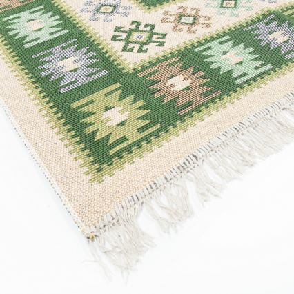Dvipusis rytietiškas kilimas KILIM 80x150 cm žalia/smėlinė