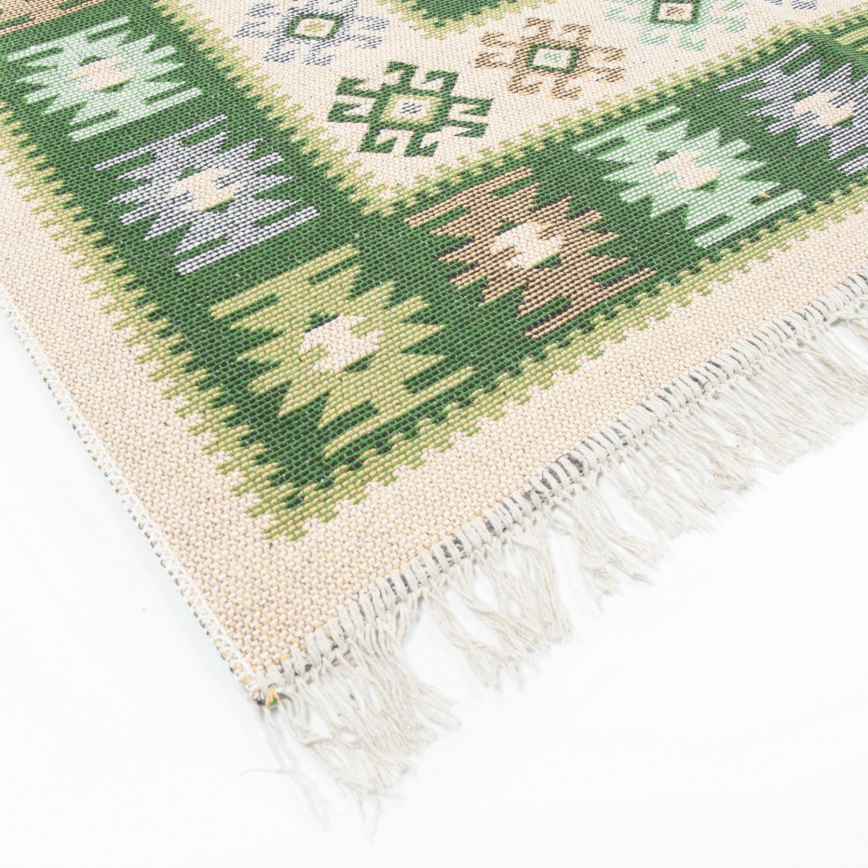 Dvipusis rytietiškas kilimas KILIM 80x150 cm žalia/smėlinė