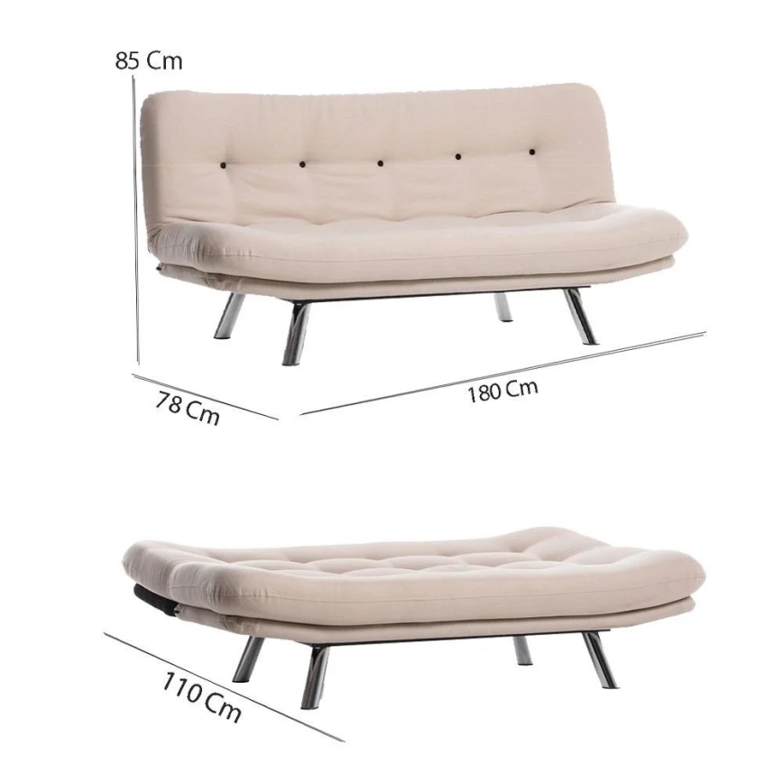 Dvivietė išskleidžiama sofa BAKU, kreminė