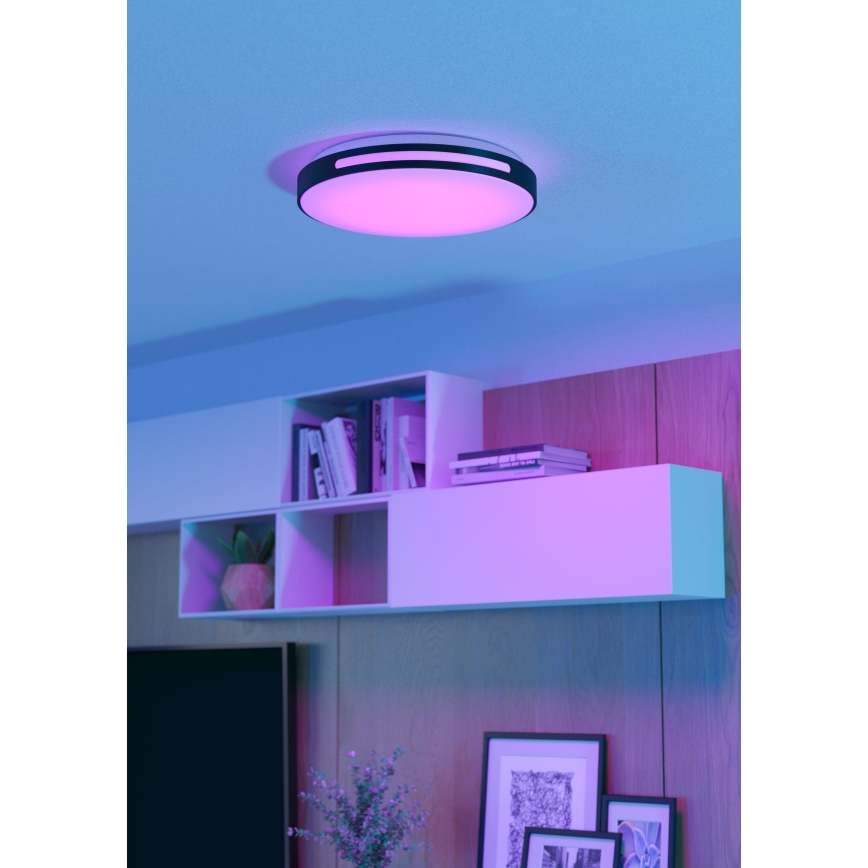 Eglo 300687 - LED RGBW su reguliuojamu ryškumu lubinis šviestuvas MONTEGRANARO-Z LED/18,5W/230V 2700-6500K skersmuo 39,4 cm juodas + nuotolinio valdymo pultas
