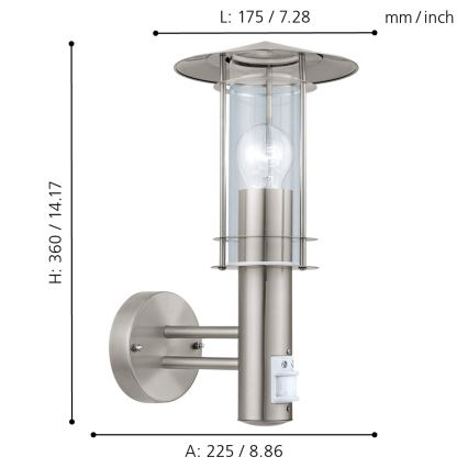 EGLO - Sieninis lauko šviestuvas su jutikliu 1xE27/60W/230V